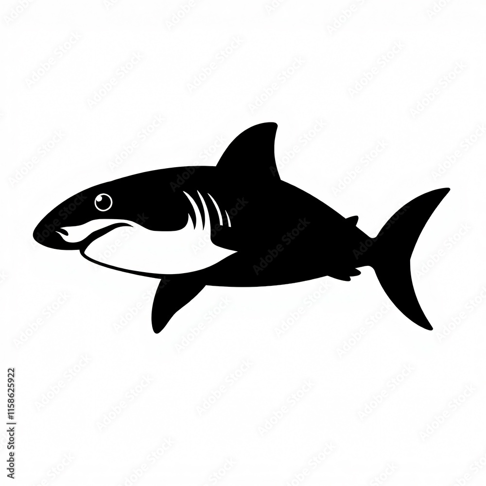 Silhouette of a Great White Shark: A Monochromatic Marine Predator Silhouette of a Great White Shark: A Monochromatic Marine Predator