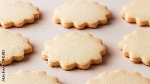 Pastel cookies concept. Freshly baked, uniced flower-shaped cookies ready for decoration.