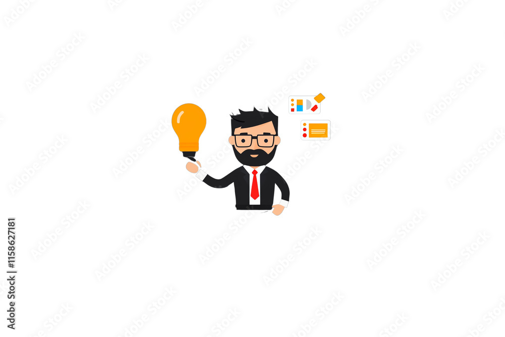 A man in a suit holding a light bulb, symbolizing ideas, innovation, and creativity. A man in a suit holding a light bulb, symbolizing ideas, innovation, and creativity.