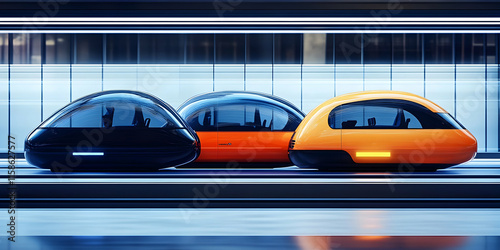 Futuristic Transportation Pods in Modern Station 3D Illustration photo