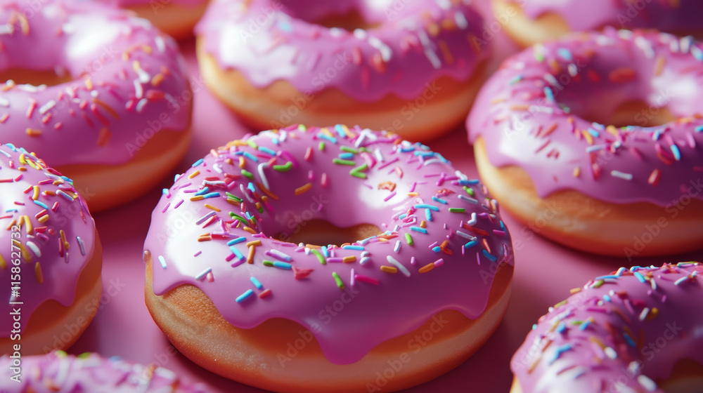 Pink Ring Doughnuts with Colorful Sprinkles Pink Ring Doughnuts with Colorful Sprinkles