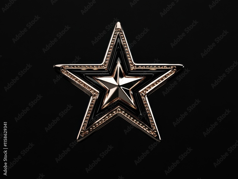 A golden five-pointed star with intricate details stands out against a dark background, creating an elegant and striking contrast. A golden five-pointed star with intricate details stands out against a dark background, creating an elegant and striking contrast.