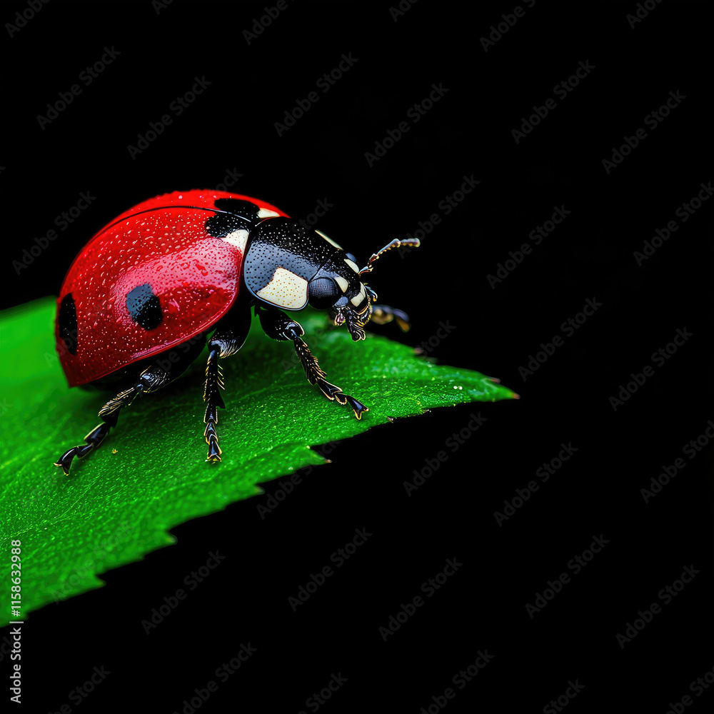 Fototapeta premium ladybug on green leaf
