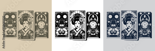 unique geisha playing card tattoo design