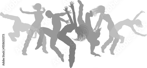 Street dancers dancing silh...