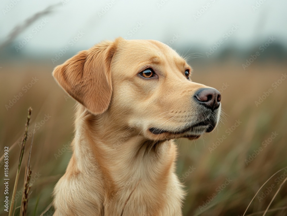A happy golden retriever is portrayed against an autumn nature backdrop, showcasing its curious expression amidst tall grass. A happy golden retriever is portrayed against an autumn nature backdrop, showcasing its curious expression amidst tall grass.