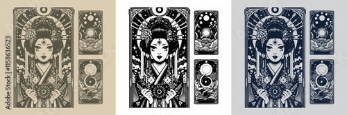 artistic geisha playing card tattoo design