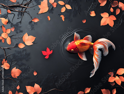 Golden fish in pond illustration