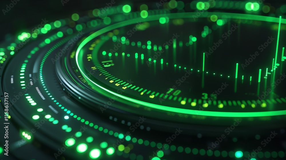 Digital data visualization with green neon lines and pulsating graphs in a modern interface during a tech presentation Digital data visualization with green neon lines and pulsating graphs in a modern interface during a tech presentation