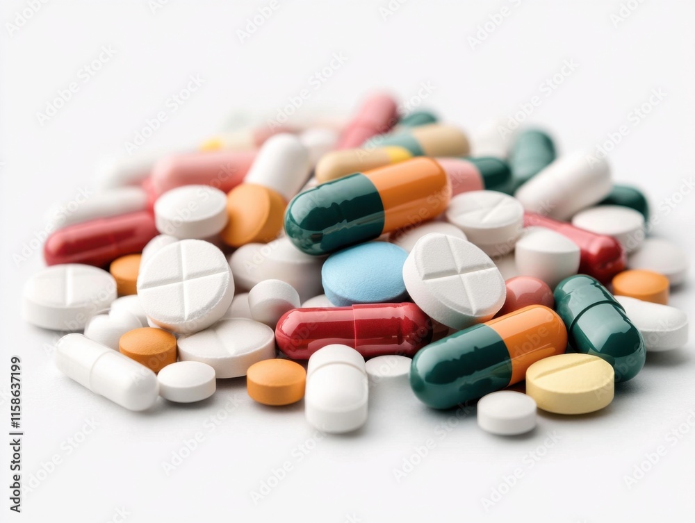 A collection of various colored capsules and tablets scattered on a white background, showcasing diversity in pharmaceutical forms. A collection of various colored capsules and tablets scattered on a white background, showcasing diversity in pharmaceutical forms.