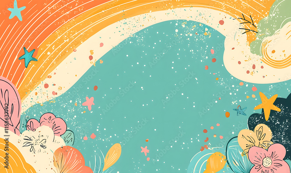 A colorful background with a blue ocean and a bunch of stars A colorful background with a blue ocean and a bunch of stars