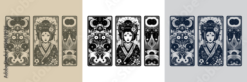 elegant geisha playing card tattoo design