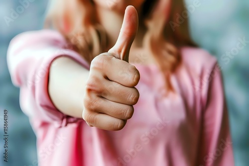 Giving a Thumbs Up: Positive Gesture, Approval Sign, Shows Agreement, Expresses Support, Conveys Enthusiasm, Signifies Satisfaction, Demonstrates Consent, Indicates Happiness, Represents Optimism photo