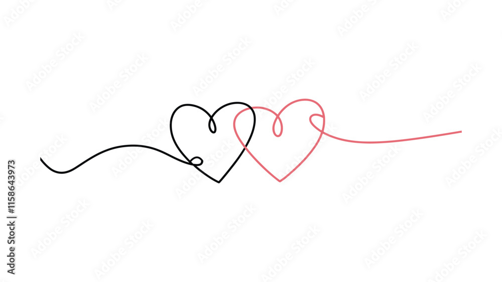 Fototapeta premium Minimalist Intertwined Hearts continuous one line drawing Romantic and Elegant Design
