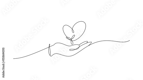 Elegant Minimalist Hand and Heart continuous one line drawing Romantic Vector Illustration

