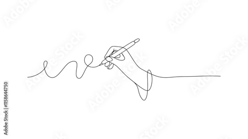 Minimalist Hand with Pen continuous one line drawing Elegant Single Line Vector Illustration

