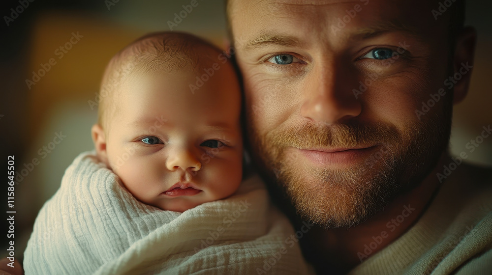 Joyful New Father Embracing His Baby in Heartwarming Portrait of Parental Love Joyful New Father Embracing His Baby in Heartwarming Portrait of Parental Love