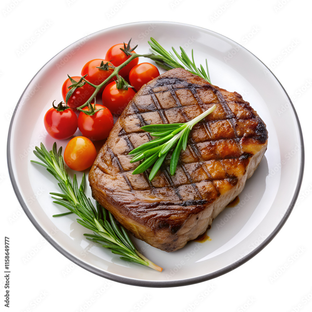 Grilled steak on a plate isolated on transparent background Grilled steak on a plate isolated on transparent background
