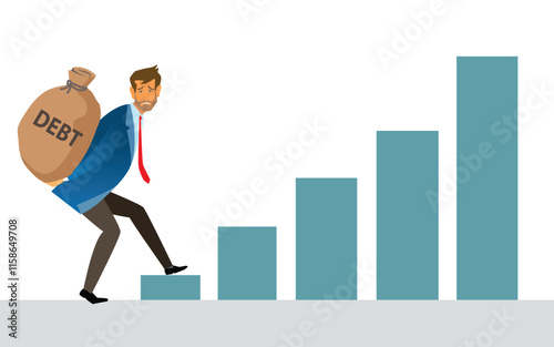 Crisis of high burden of consumer debt, : Client bears a bag of debt Debtor has difficult problem of bad debt and plan to pay back to lender or creditor.financial concept . vector