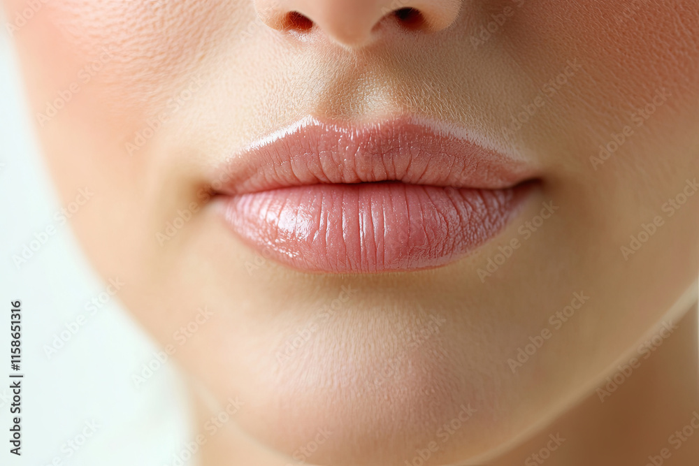Naklejka premium Young woman with Botox-treated lips, looking directly at the camera