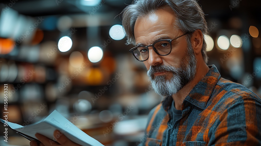 Portrait of a Mature Man Reading in a Bookstore Portrait of a Mature Man Reading in a Bookstore