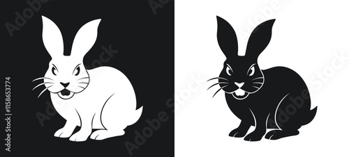 Fierce Rabbit Silhouette in Monochrome Contrast photo