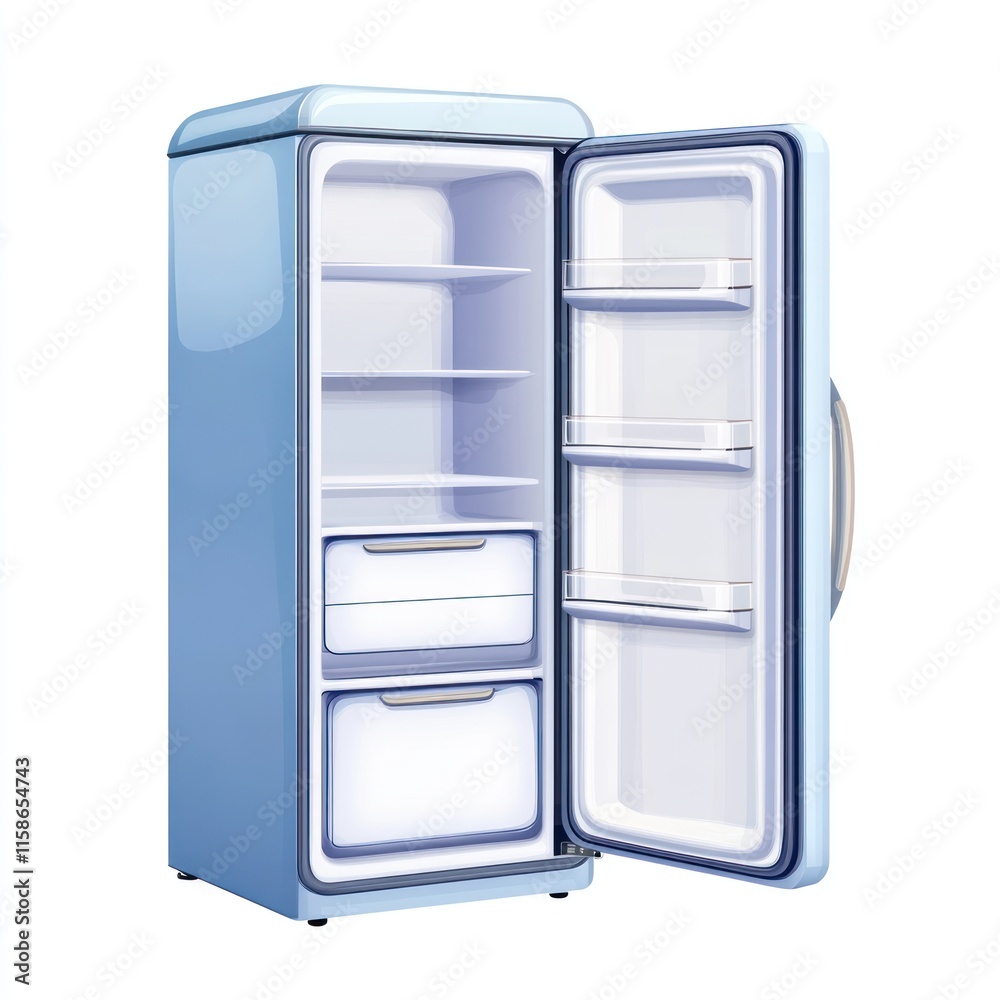 A grinning refrigerator with open doors. vector style art 3d illustration Isolated on White Background A grinning refrigerator with open doors. vector style art 3d illustration Isolated on White Background