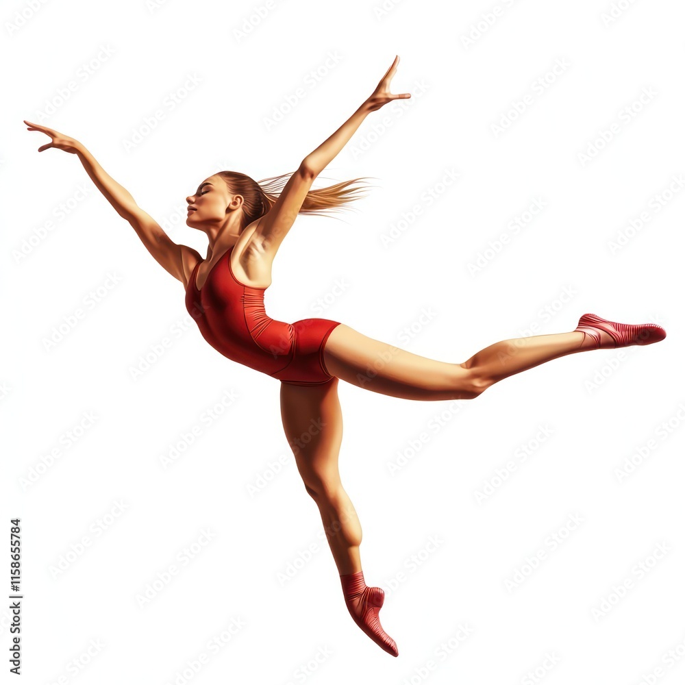 A gymnast performing a split leap. vector style art 3d illustration Isolated on White Background A gymnast performing a split leap. vector style art 3d illustration Isolated on White Background
