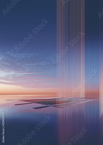 Futuristic Urban Elegance Serene Blue Horizons with Skyscraper Reflections for Buildings Modern Property Launch Aesthetic City Landscape Banner Abstract Lines Background