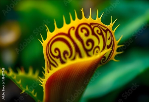 Carnivorous plant showing its colorful and spiky trap