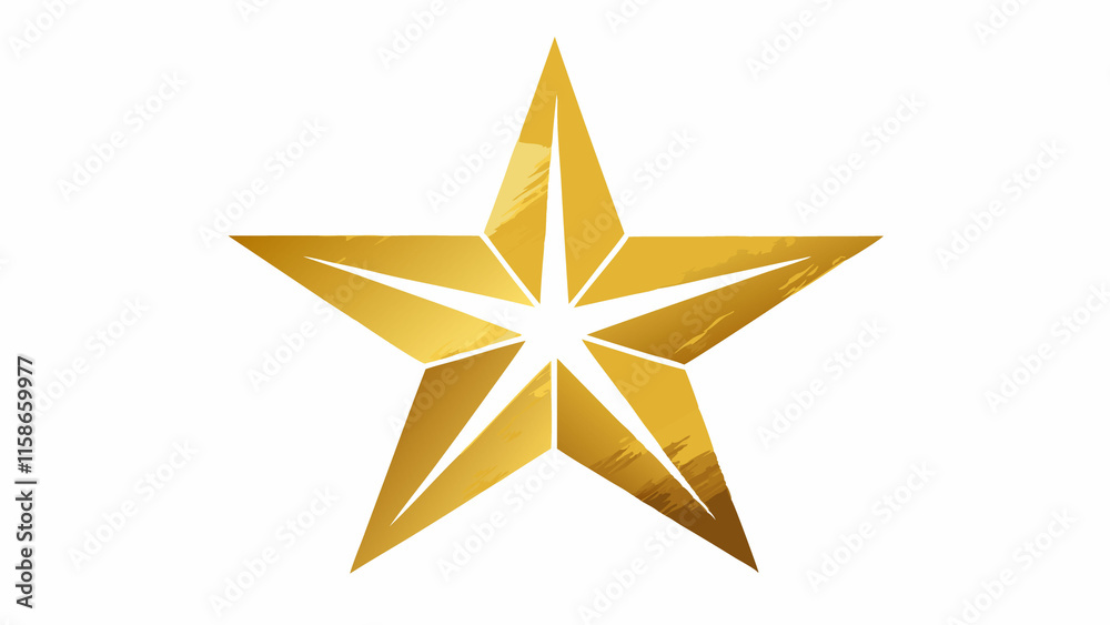 Fototapeta premium A golden star with a glittery texture and reflective highlights.