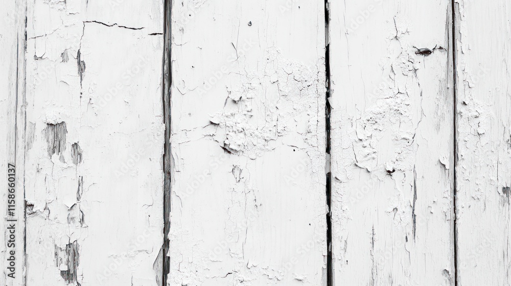 Obraz premium Painted White Wood Texture with Faded Surface and Subtle Cracks,A rustic painted white wood texture, featuring a faded surface with subtle cracks and peeling paint.