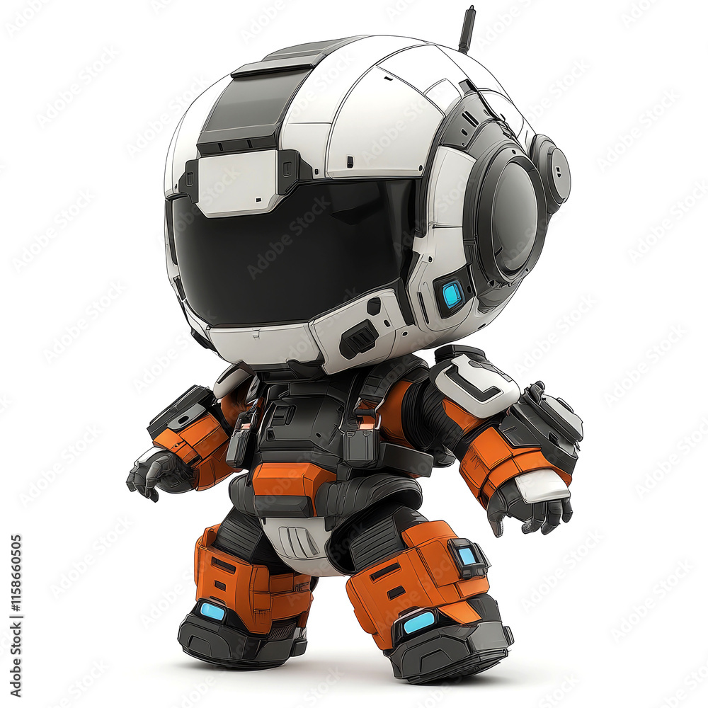 Cute chibi robot, futuristic, mech suit, orange, white. Cute chibi robot, futuristic, mech suit, orange, white.