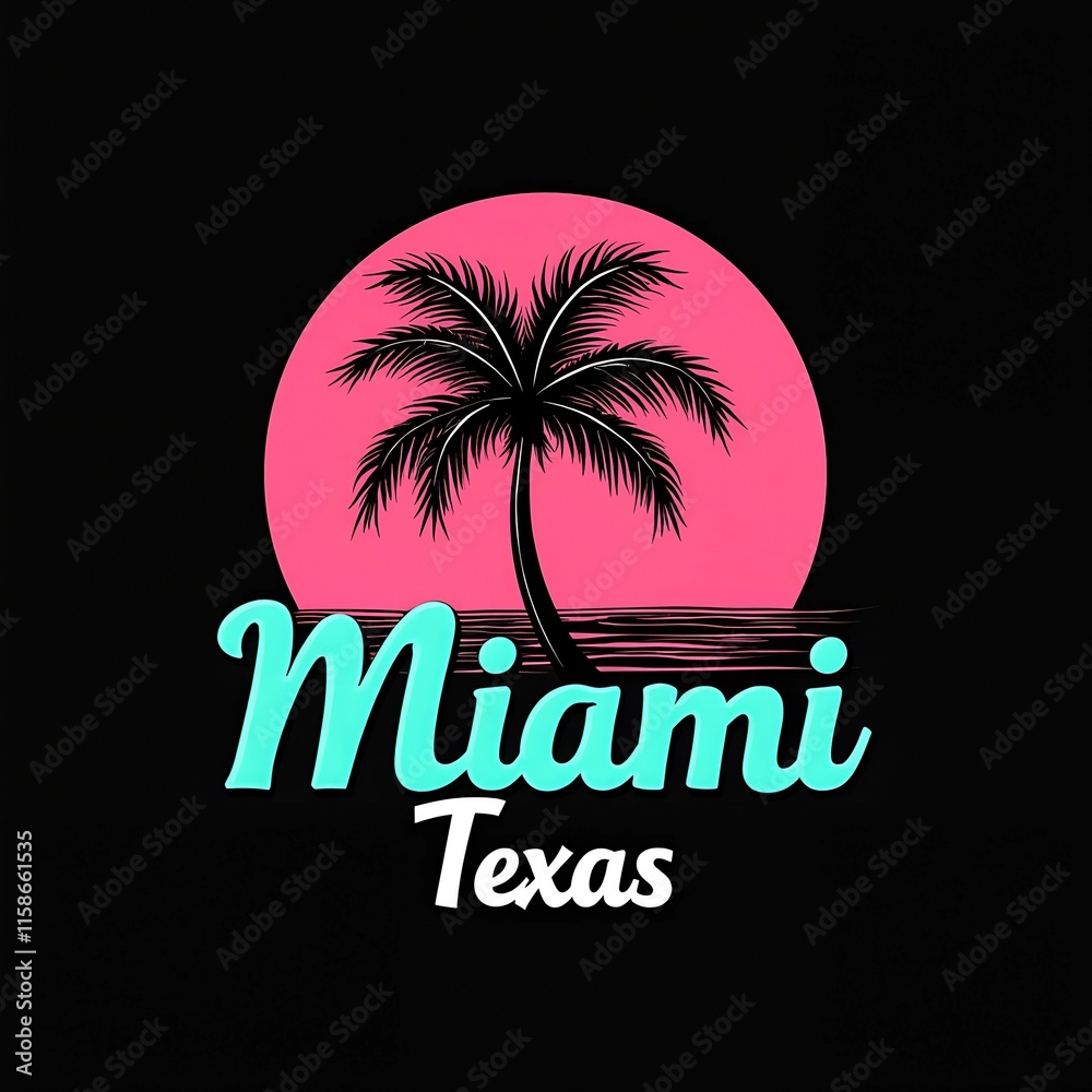 Fototapeta premium Miami Texas Palm Tree Sunset Logo