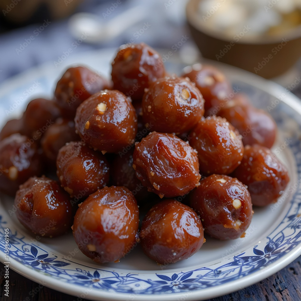 Dates fruit arranged in a decorative bowl Dates fruit arranged in a decorative bowl