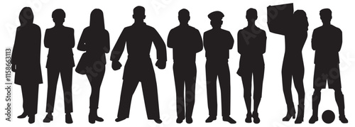 silhouette of various professional. set of different occupation people group. various professions and specialists standing together 