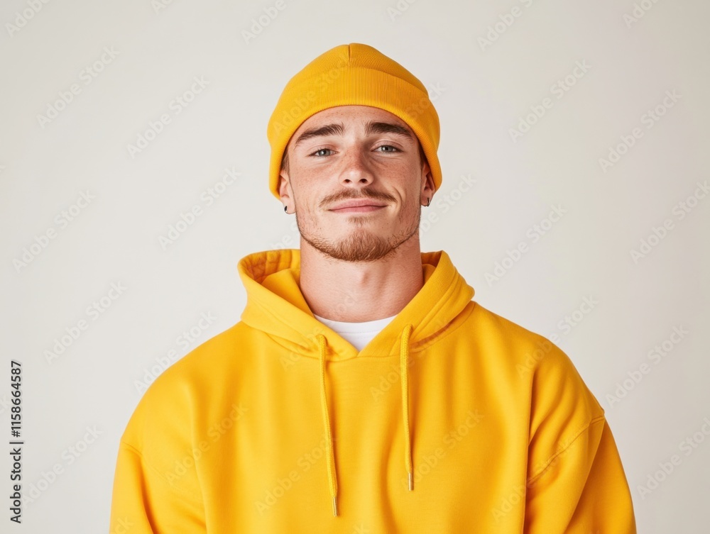 A smiling man in an orange hoodie and beanie looks confidently at the camera. The image has a bright, uplifting mood with a simple background. A smiling man in an orange hoodie and beanie looks confidently at the camera. The image has a bright, uplifting mood with a simple background.