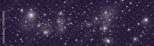 Sparkling white light particles on transparent background, glowing stars and dust effect, festive glitter overlay, magical illumination, digital abstract decoration.