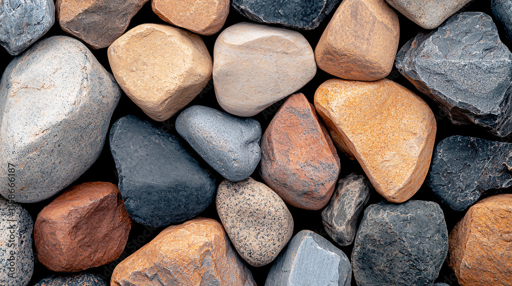 Smooth pebbles and rocks in various colors create natural background Smooth pebbles and rocks in various colors create natural background