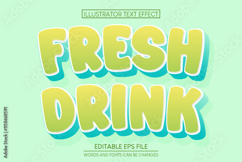 Editable text effect Fresh Drink 3d Cartoon template style premium vector