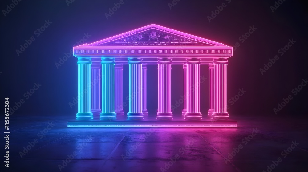 Fototapeta premium neon greek temple, 80s retro architecture - retrofuturism