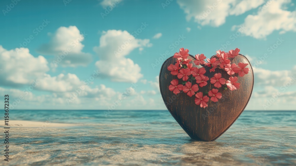 Fototapeta premium Romantic valentine getaway for couples digital art creation serene escape aesthetic viewpoint love-inspired concept