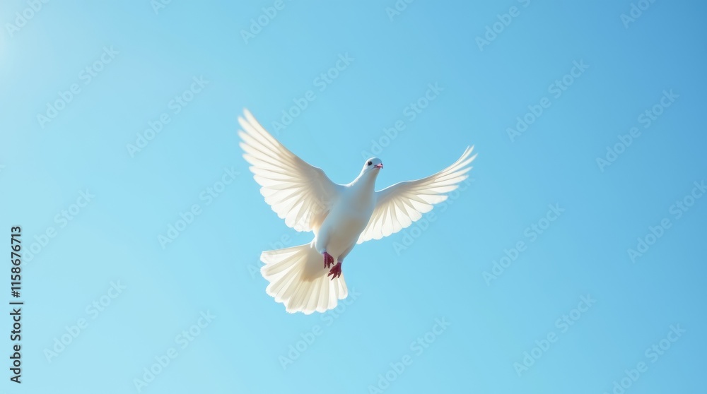 A serene image of a white peace dove in flight, symbolizing hope and tranquility, set against a clear blue sky, capturing the essence of peace and freedom. A serene image of a white peace dove in flight, symbolizing hope and tranquility, set against a clear blue sky, capturing the essence of peace and freedom.