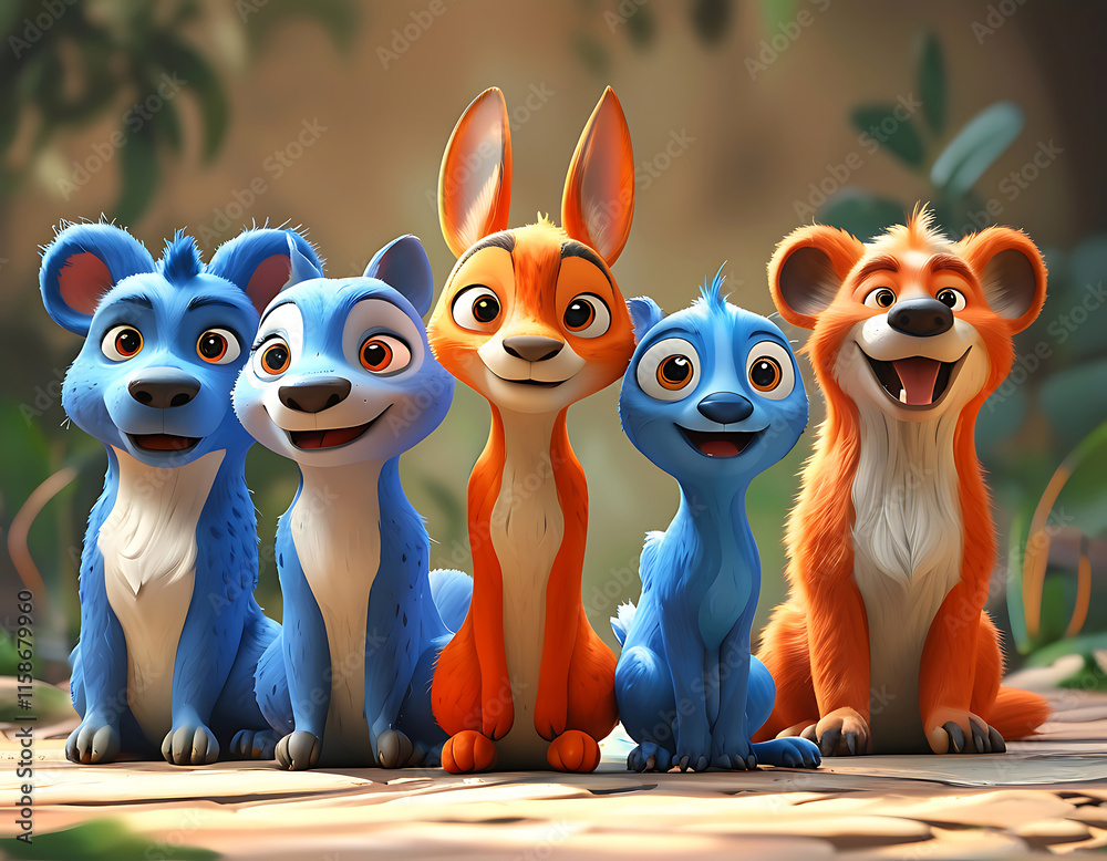 Fototapeta premium Animated animals in a lush forest: Generative AI
