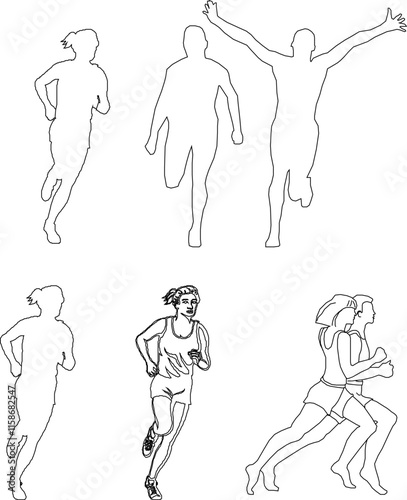vector sketch illustration silhouette design of running athletic athlete.eps