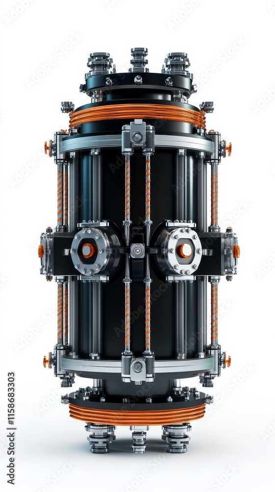 Industrial Component with Metallic Finish and Orange Accents Design Industrial Component with Metallic Finish and Orange Accents Design