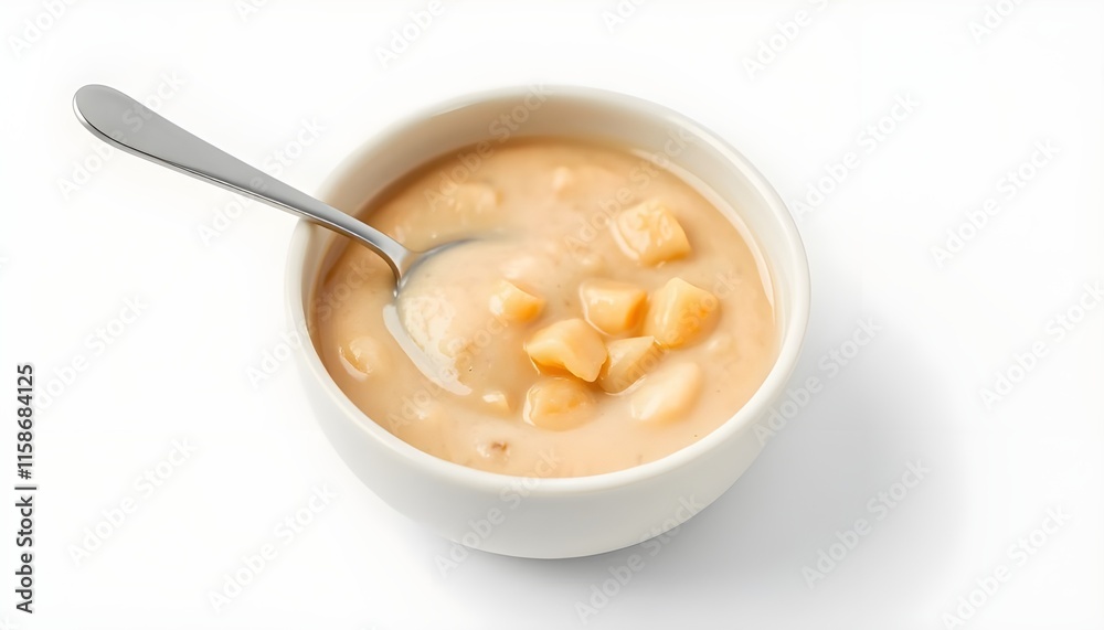 Tasty baby food and spoon in bowl Tasty baby food and spoon in bowl
