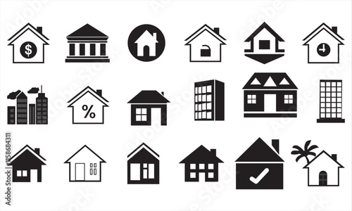 Web home icon set for websites and apps. Simple house symbol.
