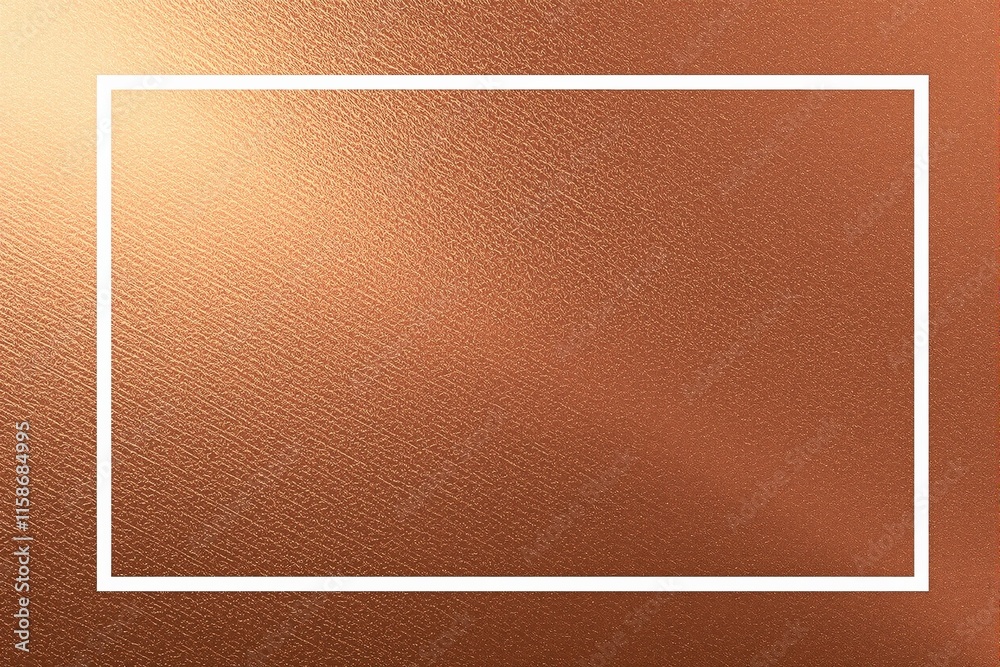 Fototapeta premium Metallic copper textured background featuring a simple white rectangular frame, ideal for mockup, design, and empty space concepts. Ai generative