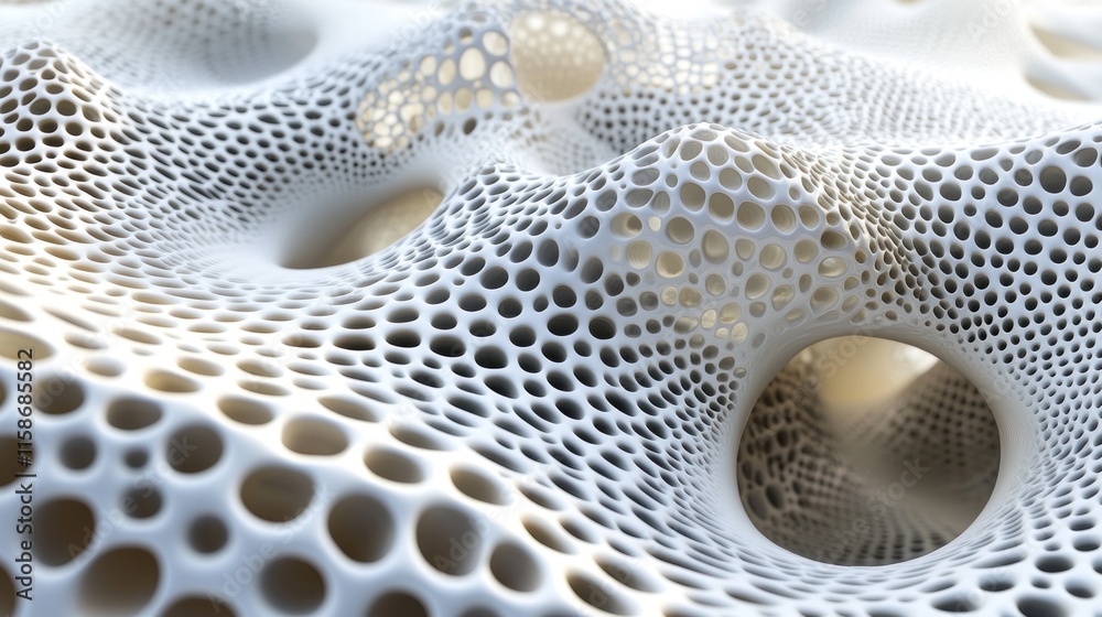 Abstract structure resembling porous material with intricate patterns and textures. Abstract structure resembling porous material with intricate patterns and textures.